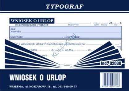 Druk Wniosek o urlop A6 T02030 