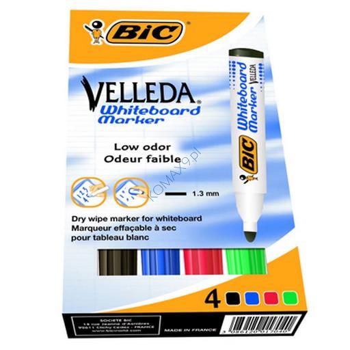 Marker do tablic Bic Velleda 1701 gr. linii 1,5 mm z okrągłą końcówką, kpl. 4 kolory