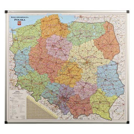 Mapa Polski magnetyczna rama aluminiowa B1 90x100cm