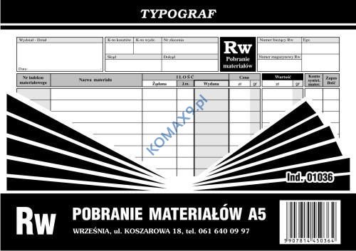 Druk Rw pobranie materiału A5 T01036 