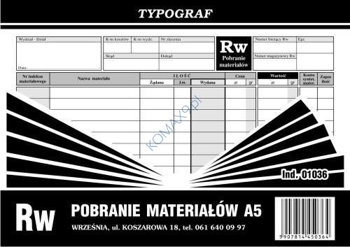 Druk Rw pobranie materiału A5 T01036 