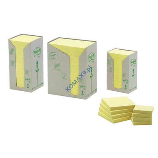 Karteczki samoprzylepne 38x51mm 3M Post-it 653-1T, żółte 24x100 kartek, ekologiczne z surowców wtórnych 