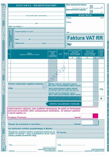 Druk Faktura VAT RR (dla rolników) A5 185-3 MiP