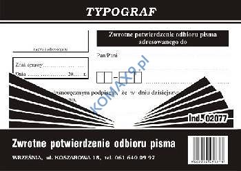 Druk Zwrotne potwierdzenie odbioru T02077