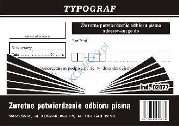 Druk Zwrotne potwierdzenie odbioru T02077