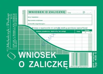 Druk Wniosek o zaliczkę A6 408-5 MiP