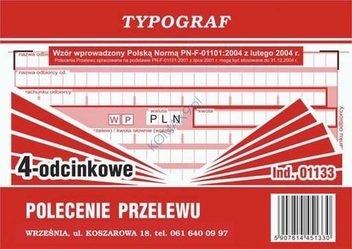 Druk Polecenie przelewu wpłata gotówkowa IV A6 