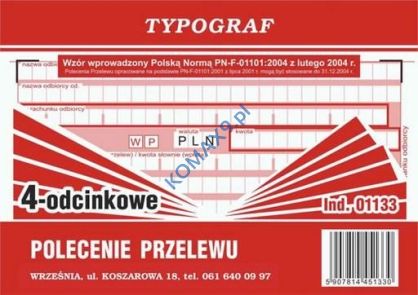 Druk Polecenie przelewu wpłata gotówkowa IV A6 