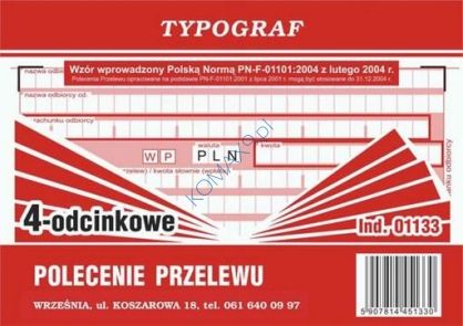 Druk Polecenie przelewu wpłata gotówkowa IV A6 