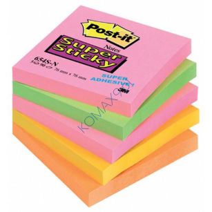 Karteczki samoprzylepne 76x76mm 3M Post-it 654S-N Super Sticky, kolor neon, 5x90 kartek