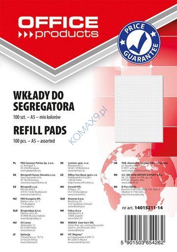 Wkład do segregatora Office Products mix kolorów 100 kartek