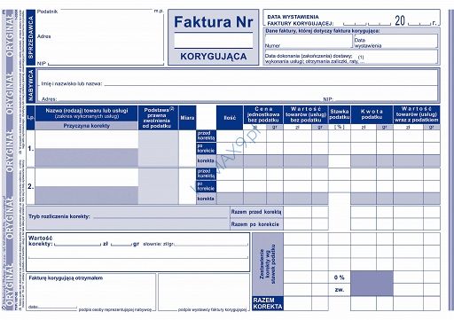 Druk Faktura VAT korygująca netto (pełna) A5 107-3 MiP