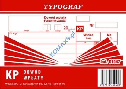 Druk KP dowód wpłaty  A6 T01047 