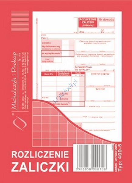 Druk Rozliczenie zaliczki A6 409-5 MiP