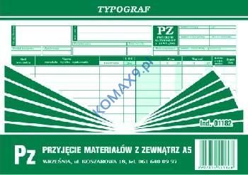 Druk PZ przyjęcie materiału  A-5 samokopia   T01182 