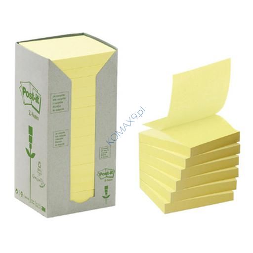 Karteczki samoprzylepne 76x76mm 3M Post-it 654-1T, żółte 16x100 kartek, ekologiczne z surowców wtórnych 