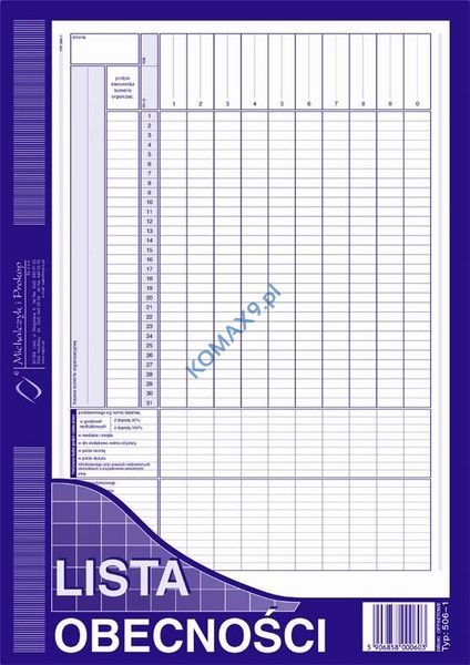 Druk Lista obecności A4 506-1 MiP