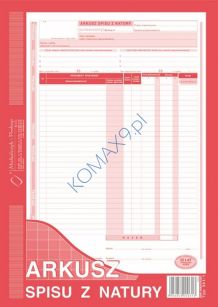 Druk Arkusz spisu z natury (pion) A4 341-1 MiP