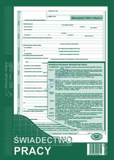 Druk Świadectwo Pracy A4 501-1 MiP