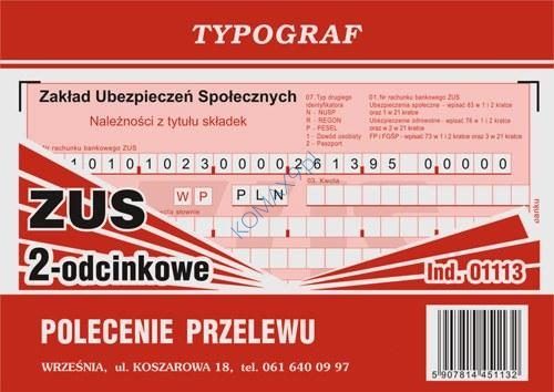 Druk Polecenie przelewu wpłata gotówkowa II ZUS A6 