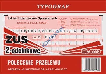 Druk Polecenie przelewu wpłata gotówkowa II ZUS A6 