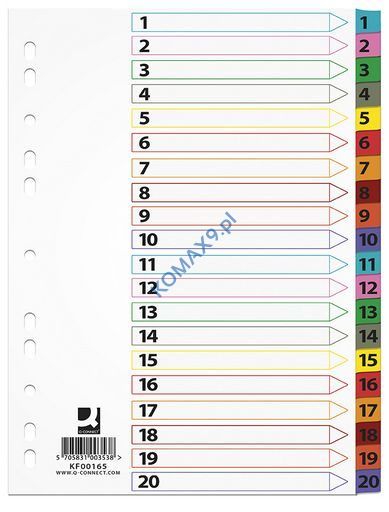 Przekładki do segregatora A4 20 kart kartonowe Mylar z kolorowymi laminowanymi indeksami Q-Connect