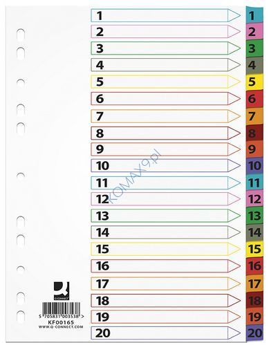 Przekładki do segregatora A4 20 kart kartonowe Mylar z kolorowymi laminowanymi indeksami Q-Connect