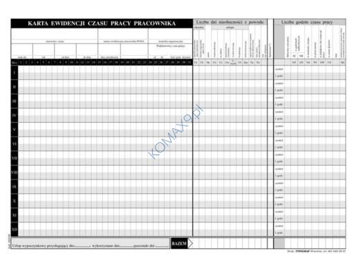Druk Ewidencja czasu pracy A5 T02255 