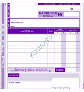 Druk Rachunek dla zwolnionych z VAT 2/3 A5 230-4 MiP 