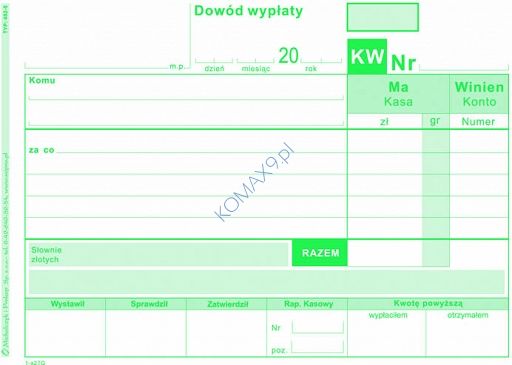 Druk KW Dowód wypłaty A6 402-5 MiP