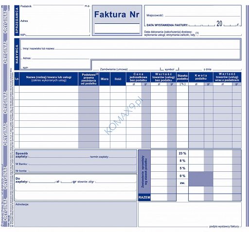 Druk Faktura VAT netto (pełna) 2/3 A4 102-2 MiP