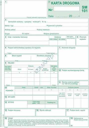 Druk Karta Drogowa SM101 (samochód osobowy) A5 802-3 MiP