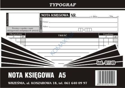 Druk Nota księgowa A5 T01149 